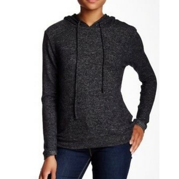 HARLOWE & GRAHAM Size XS  Dark Gray Space Dye Hoodie Rayon Knit Sweatshirt - Picture 1 of 9